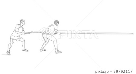 Continuous one line two men pull the rope. Tug of war. Vector stock illustration. 59792117