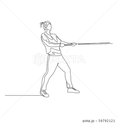 Continuous one line ponytail man pulls a rope. Tug of war. Vector stock illustration. 59792121