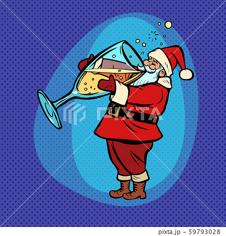 Santa Claus drinks champagne. Comic cartoon pop art retro Santa Claus drinks champagne. Comic cartoon pop art retro 59793028