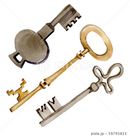 Isolated old key illustration element. Watercolor background illustration set. Isolated keys 59793833