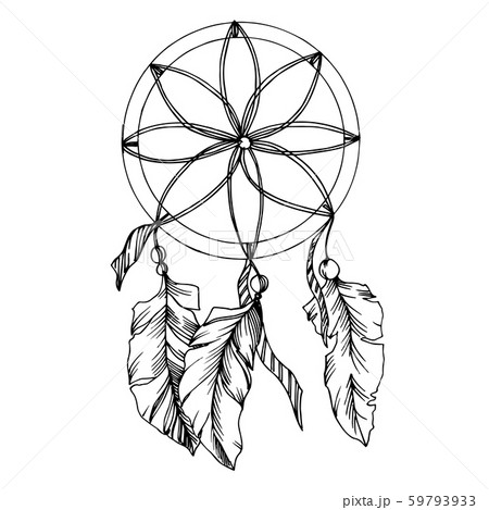 Vector Fether Dreamcatcher Black And White のイラスト素材 Vector Fether Dreamcatcher Black And White のイラスト素材