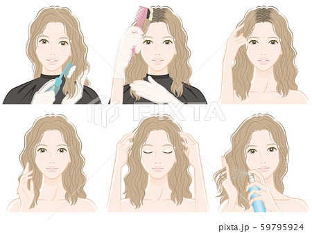 ヘアケアをしている女性のイラスト 59795924