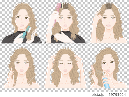 ヘアケアをしている女性のイラスト 59795924