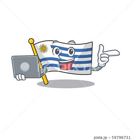 With bring laptop cartoon flag uruguay in with mascot 59796731