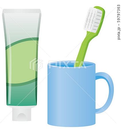 歯磨き粉と歯ブラシとコップのイメージイラストのイラスト素材