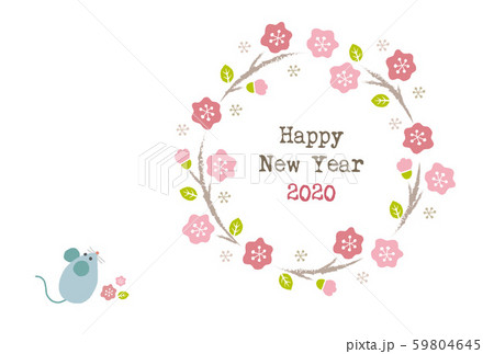 2020年子年 梅花のリースと可愛いねずみの年賀状 2020年子年 梅花のリースと可愛いねずみの年賀状 59804645