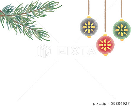 もみの木とオーナメント　クリスマスの背景　水彩風イラスト素材 59804927