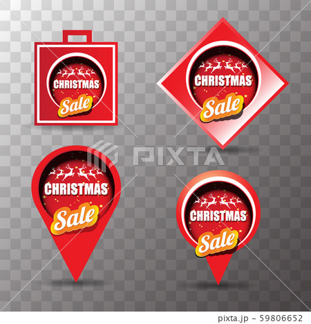 vector Christmas sales tag or label with red santa hat isolated on transparent background. Red 59806652