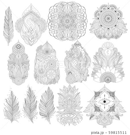 Set of black and white boho design elements Set of black and white boho design elements 59815511
