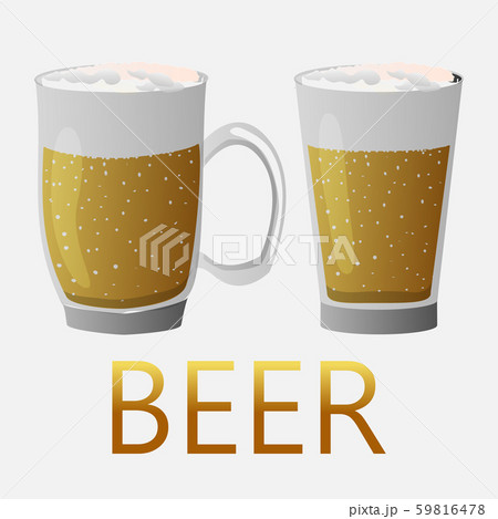 Two ealistic mugs of beer with the words beer.  59816478