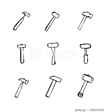 Set of several hammer icons. Drawn by hand. Set of several hammer icons. Drawn by hand. 59816485