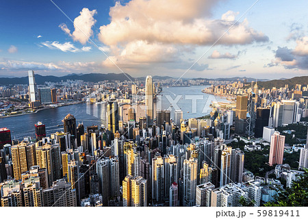 Hong Kong city skyline view from the Victoria peak. 59819411