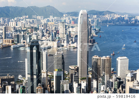 Hong Kong city skyline view from the Victoria peak. 59819416