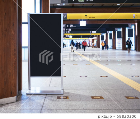 Mock up Board Sign stand indoor Train station People walking Mock up Board Sign stand indoor Train station People walking 59820300