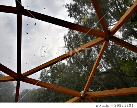 Wooden roof with cellophane under the summer rain Wooden roof with cellophane under the summer rain 59821201