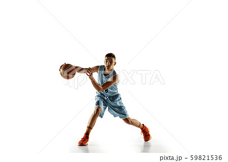 Full length portrait of a young basketball player with ball 59821536