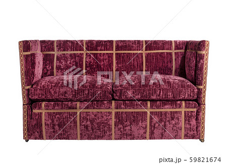 Old red upholstered couch sofa isolated on white 59821674