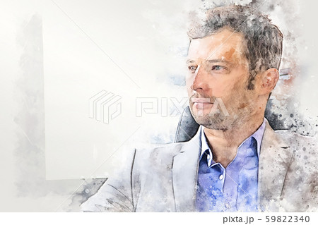 Abstract colorful shape on business man portrait on watercolor illustration painting background. 59822340