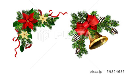 Christmas decorations with fir tree golden jingle bells 59824685