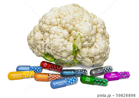Vitamins and minerals of cauliflower, 3D rendering 59826898
