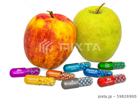 Vitamins and minerals of apple, 3D rendering 59826900