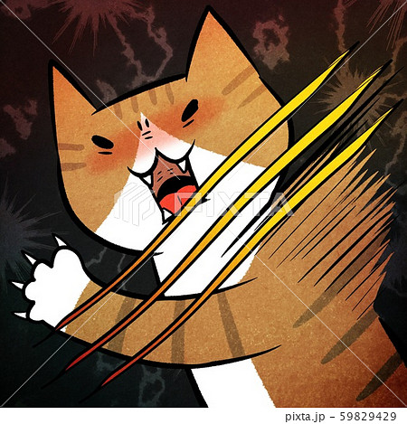 爪を立ててひっかく 怒って威嚇するネコ ひっかき攻撃 怒る のイラスト素材