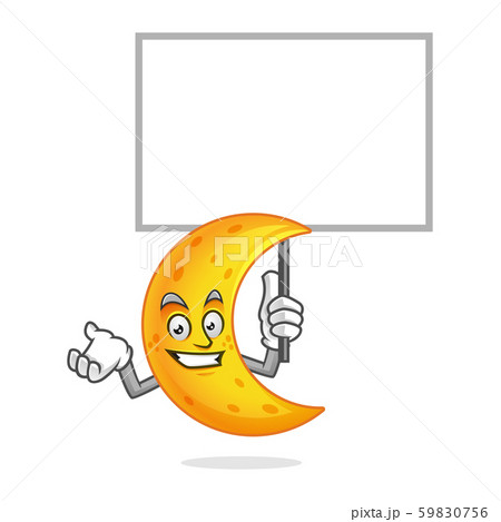 moon mascot with blank sign, moon character, moon moon mascot with blank sign, moon character, moon 59830756