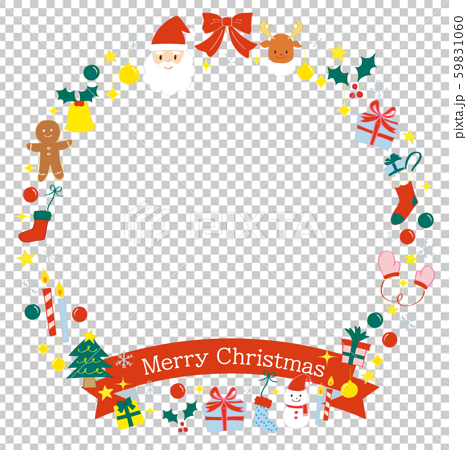 クリスマスモチーフの丸いフレームのイラスト素材