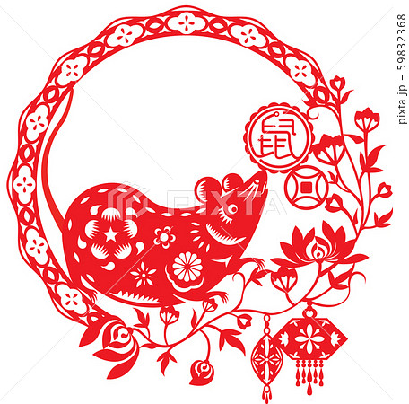 Chinese year of mouse rat illustration in paper cut style Chinese year of mouse rat illustration in paper cut style 59832368