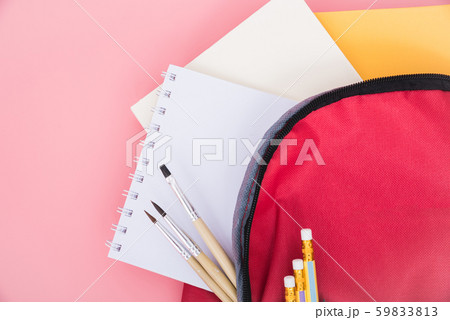 Top view Red bag backpack for education children 59833813