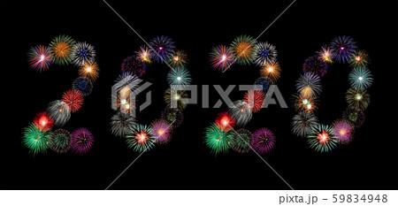 colorful fireworks of 2020  Arabic number for new 59834948