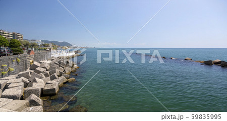 View of the Tyrrhenian Sea coast in Salerno, Italy. 59835995