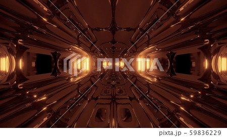 futuristix sci-fi alien space ship hangar tunnel corridor with nice reflections 3d illustration 3d 59836229