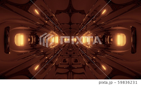 futuristix sci-fi alien space ship hangar tunnel corridor with nice reflections 3d illustration 3d 59836231