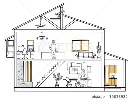 オシャレな家 断面図のイラスト素材 59838922 Pixta