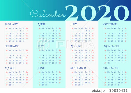 Creative 2020 wall calendar design. Week starts on Sunday. Vector editable template 10 EPS for poster, print, web 59839431
