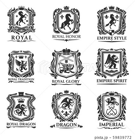 Royal heraldry shields, heraldic animal creatures 59839772