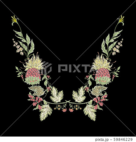 Fantasy flowers in retro, vintage, jacobean embroidery style. Fantasy flowers in retro, vintage, jacobean embroidery style. 59846229