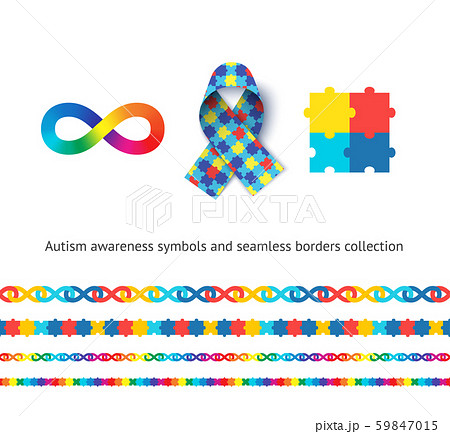 Autism awareness symbols and seamless borders set. Autism awareness symbols and seamless borders set. 59847015