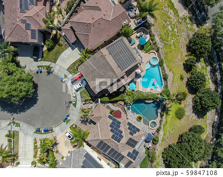 Aerial view suburban neighborhood with big villas Aerial view suburban neighborhood with big villas 59847108