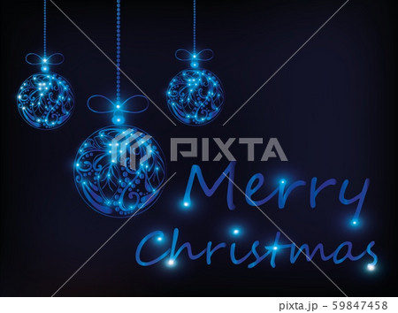 Abstract Christmas toys shine. Neon hanging christmas balls. Merry christmas and happy new year 59847458