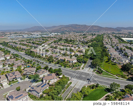Aerial view suburban neighborhood with big villas 59848114