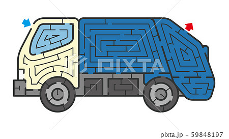 ゴミ収集車の迷路のイラスト素材