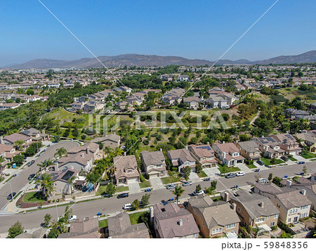 Aerial view suburban neighborhood with big villas Aerial view suburban neighborhood with big villas 59848356