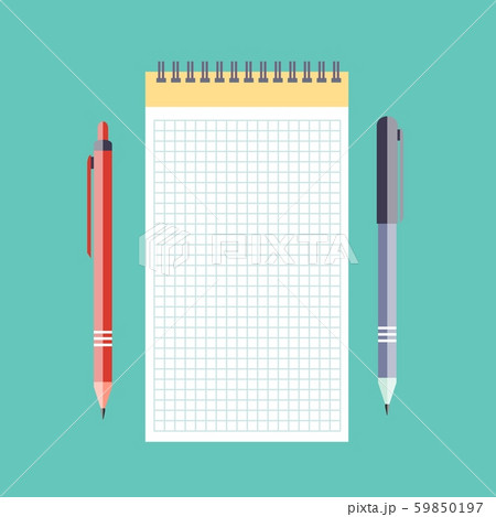 Notebook, pencil and pen. 59850197