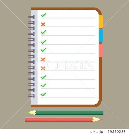 Notebook, pencil and pen. 59850283