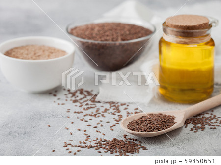Bowl of raw natural organic linseed flax-seed with 59850651