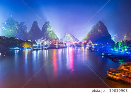 Yangshuo, China cityscape and karst mountains Yangshuo, China cityscape and karst mountains 59850908