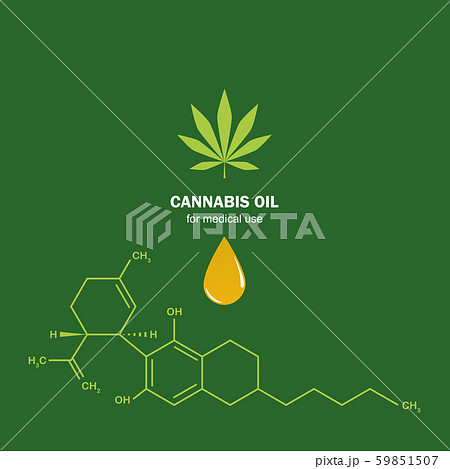 cbd oil cannabidiol chemical formula with cannabis leaf 59851507