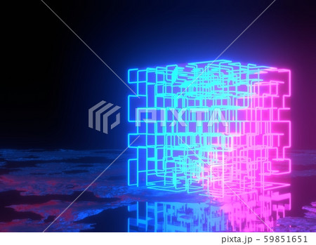 Neon background. 3d rendering maze, glowing square maze. Neon show light in dark Neon background. 3d rendering maze, glowing square maze. Neon show light in dark 59851651